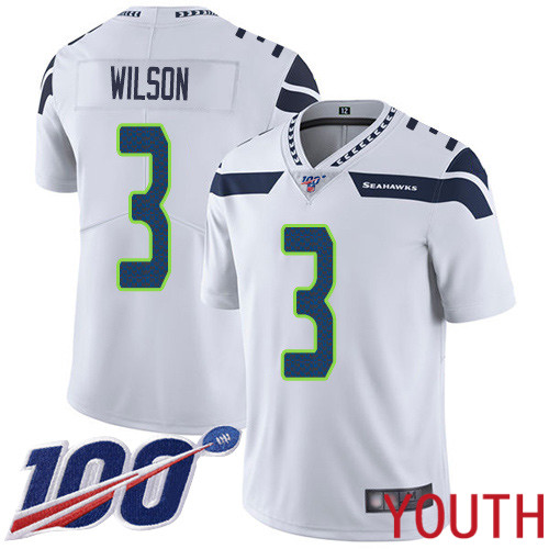 Seattle Seahawks Limited White Youth Russell Wilson Road Jersey NFL Football 3 100th Season Vapor Untouchable